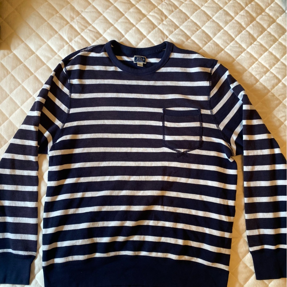 J. Crew Blue and White Crewneck Sweater Nautical Stripes